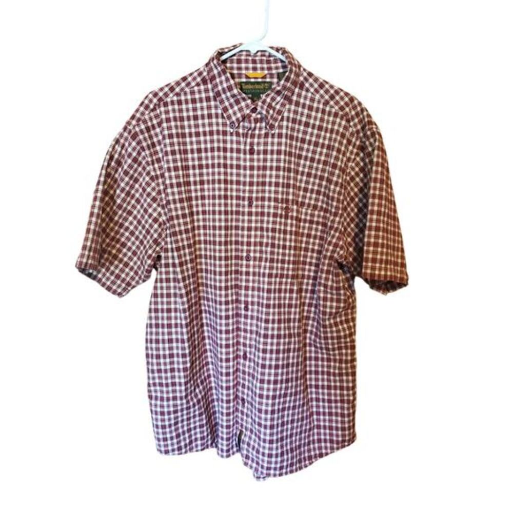 Timberland Weathergear Mens Button Up Long Sleeve Shirt Red Plaid Cotton Sz XL